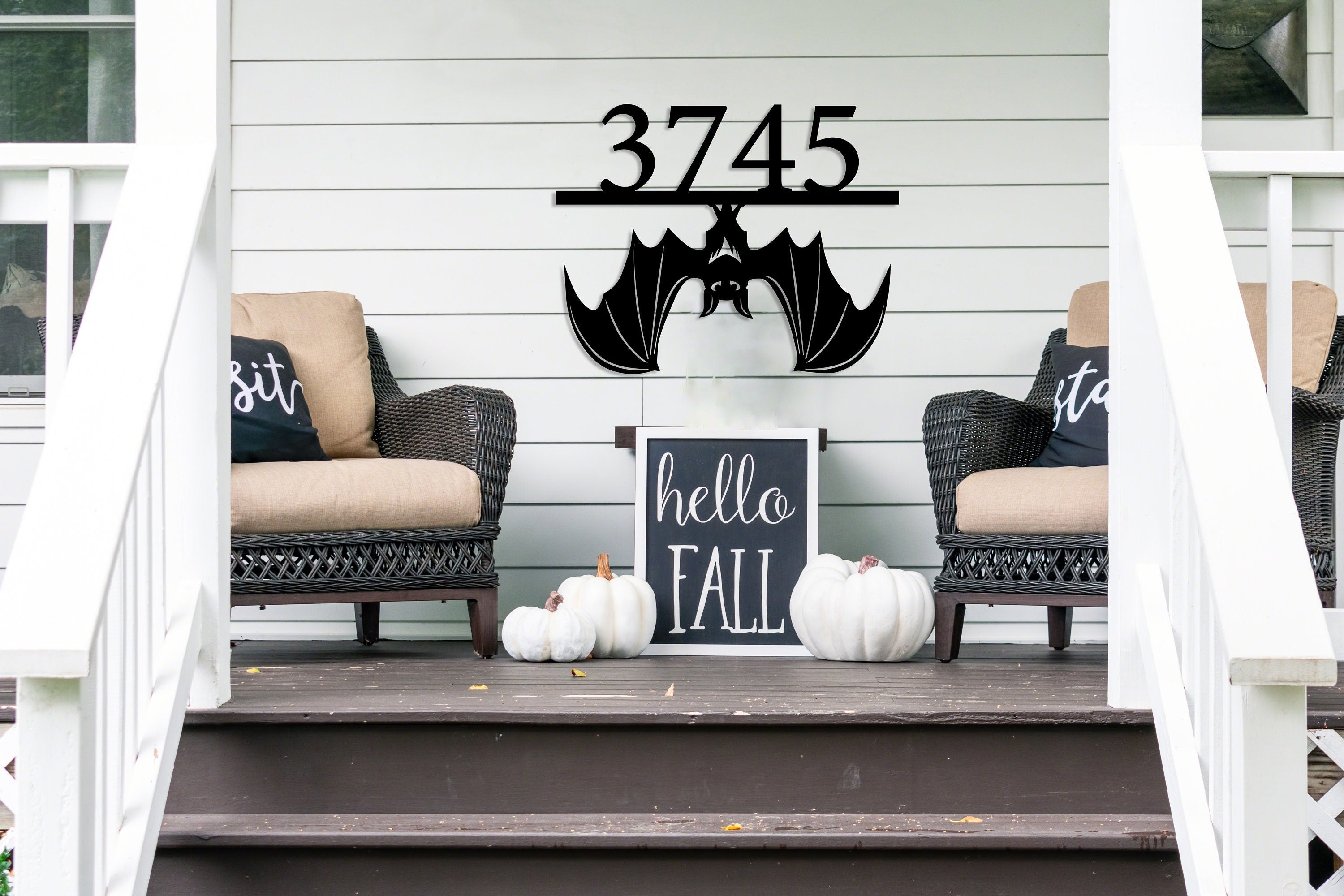 Custom Bat Address Sign, Personalized House Number Sign, Halloween Bat Decor, Unique Design Sign, Gift for Home, Front Door Decor, Fall Art