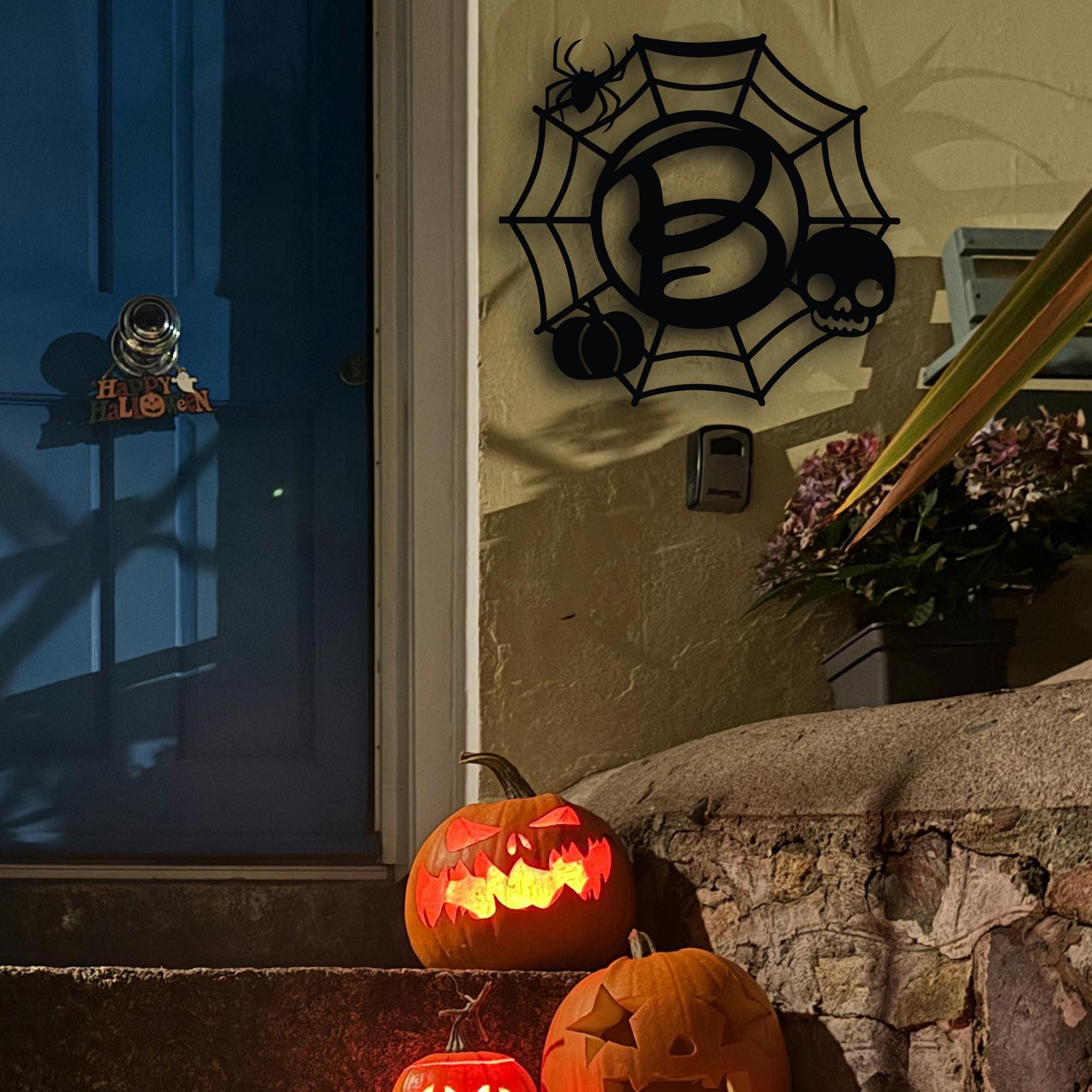 Halloween Letters Outdoor Metal Sign, Custom Web Spider Letter Initial, Spooky Last Name Letter, Halloween Home accessory, Outdoor Scary Art