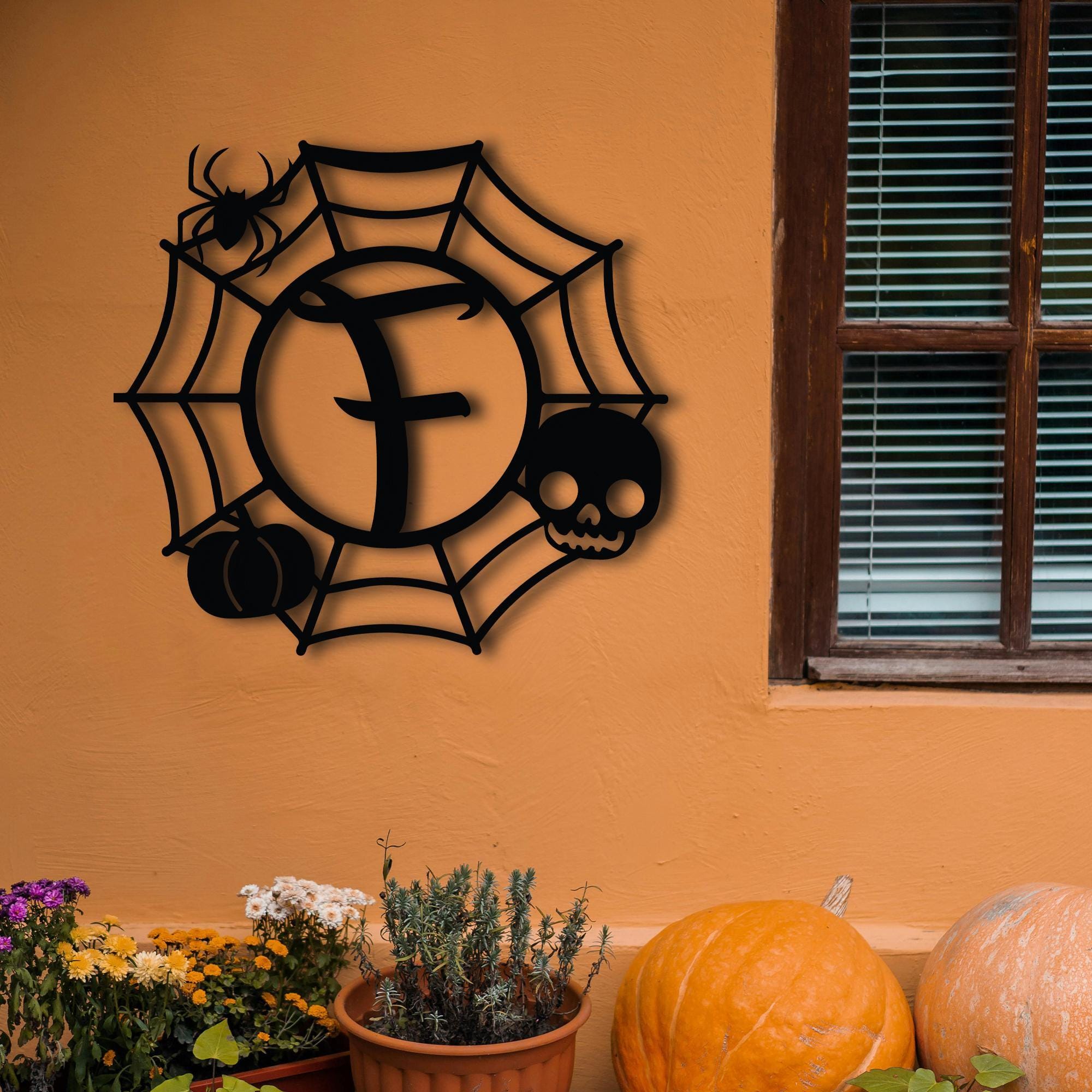 Halloween Letters Outdoor Metal Sign, Custom Web Spider Letter Initial, Spooky Last Name Letter, Halloween Home accessory, Outdoor Scary Art