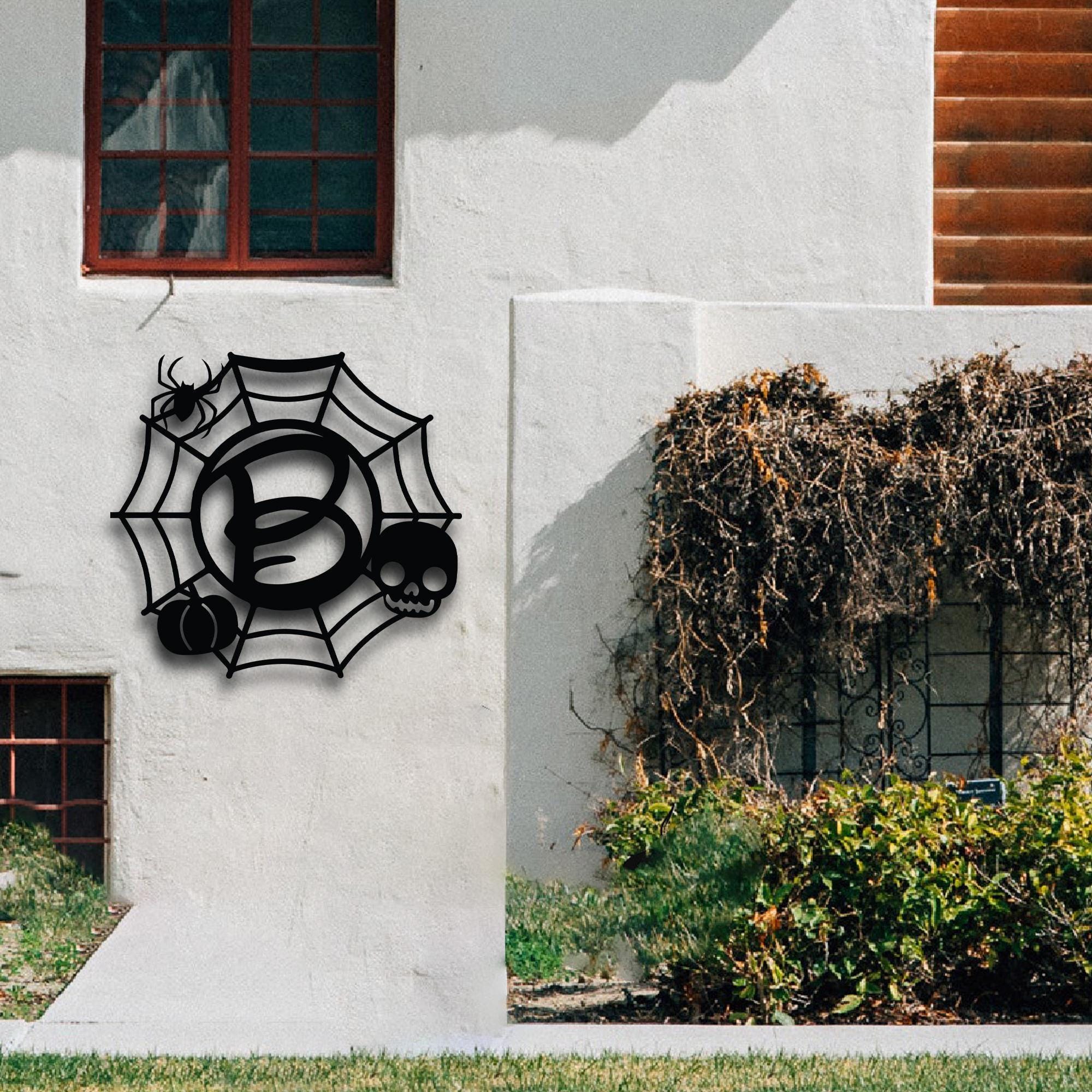 Halloween Letters Outdoor Metal Sign, Custom Web Spider Letter Initial, Spooky Last Name Letter, Halloween Home accessory, Outdoor Scary Art