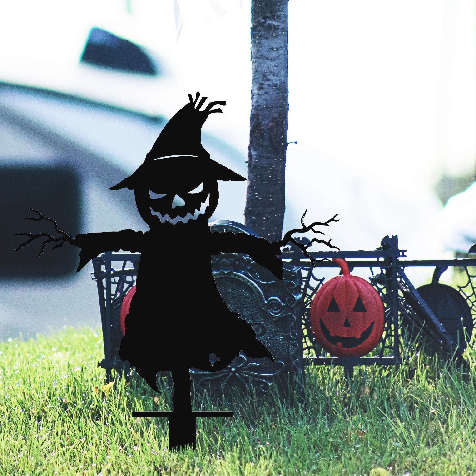 Halloween Scarecrow Metal Garden Stakes, Outdoor Halloween Decor, Halloween Decor, Metal Garden Scary Decor, Yard Art, Patio and Porch Decor
