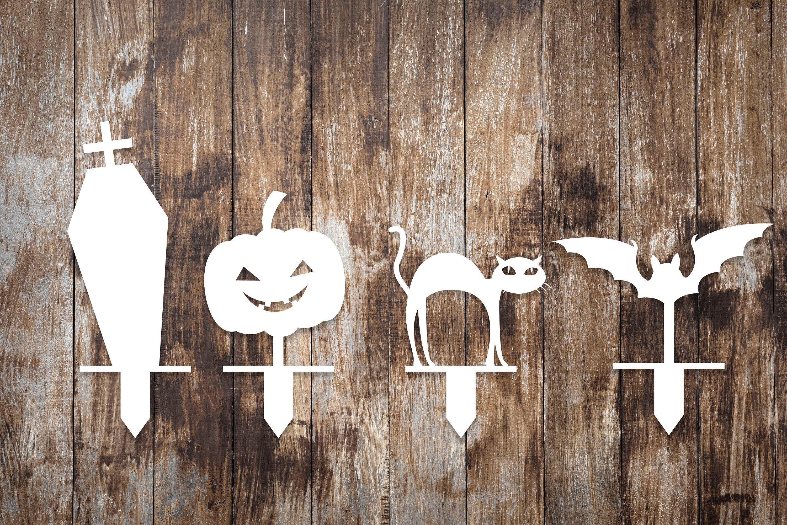 Metal Garden Halloween Sign with Stakes, Halloween Party Decor, Garden Fall Decor, Outdoor Decor, Pumpkin, Tombstone, Cat and Bat Home Sign