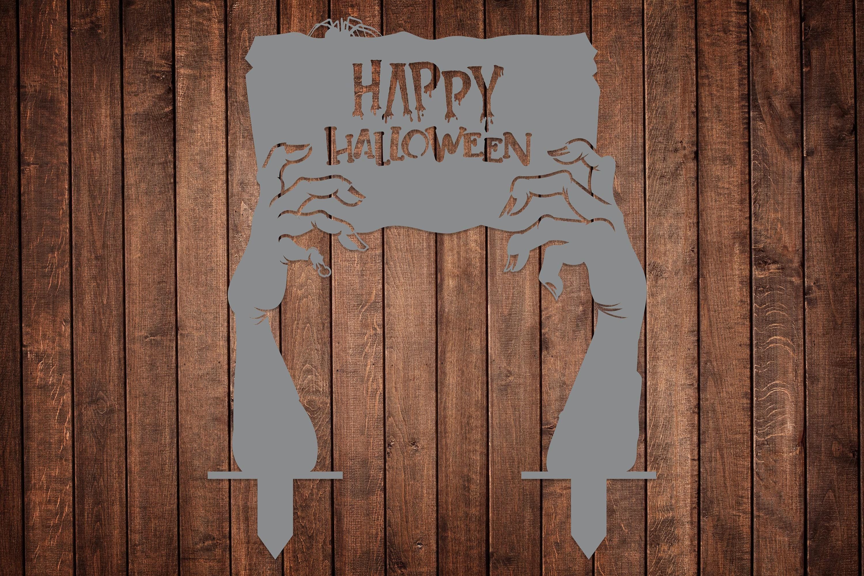 Metal Happy Halloween Garden Sign, Zombie Hands Decor, Cemetery Halloween Garden Stakes, Grave Yard Art, Outdoor Sign, Metal Halloween Gift