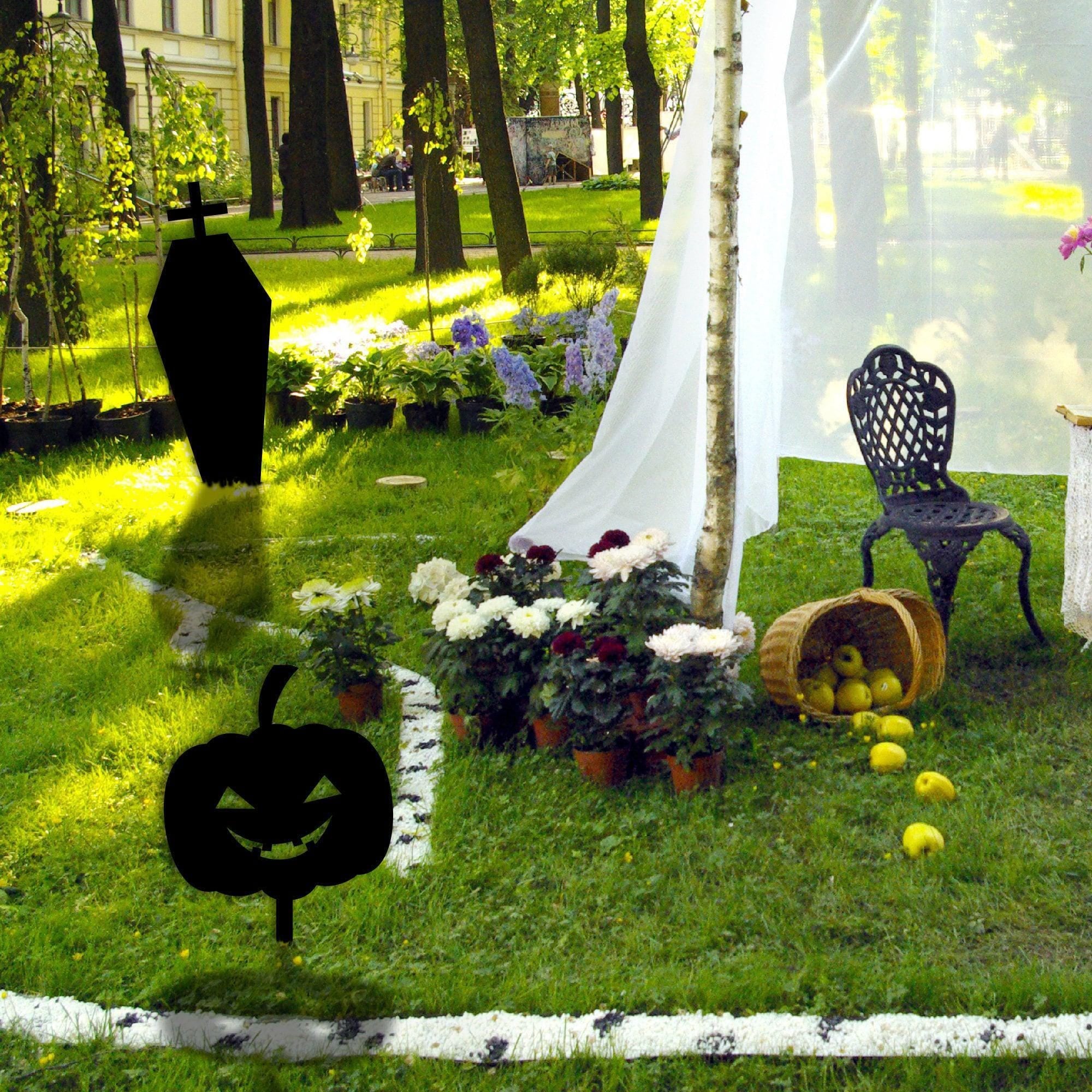Metal Garden Halloween Sign with Stakes, Halloween Party Decor, Garden Fall Decor, Outdoor Decor, Pumpkin, Tombstone, Cat and Bat Home Sign