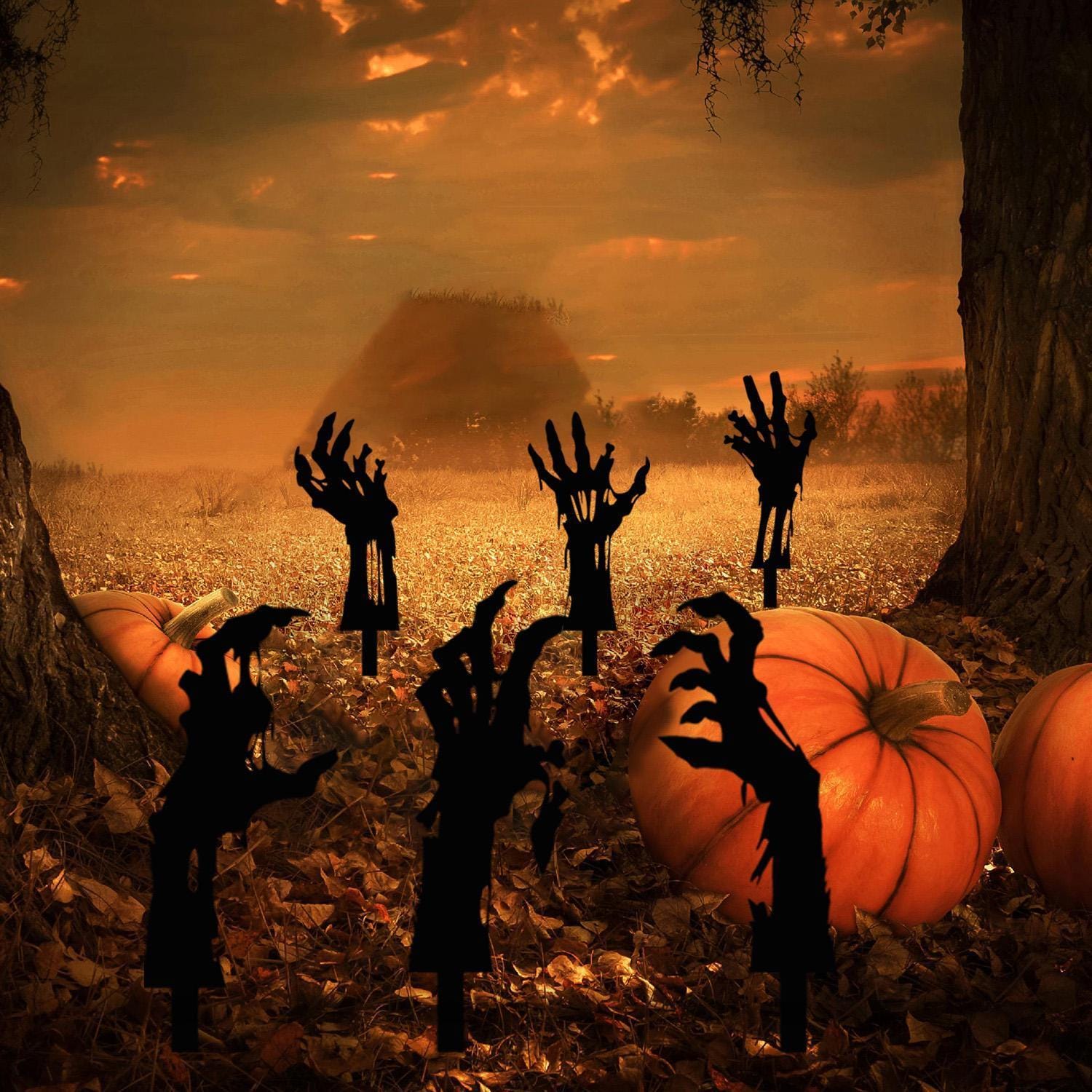 Set of 6 Zombie Hands Halloween Metal Stakes, Halloween Garden Stakes, Halloween Decorations, Party Yard Art, Halloween Gift, Metal Wall Art
