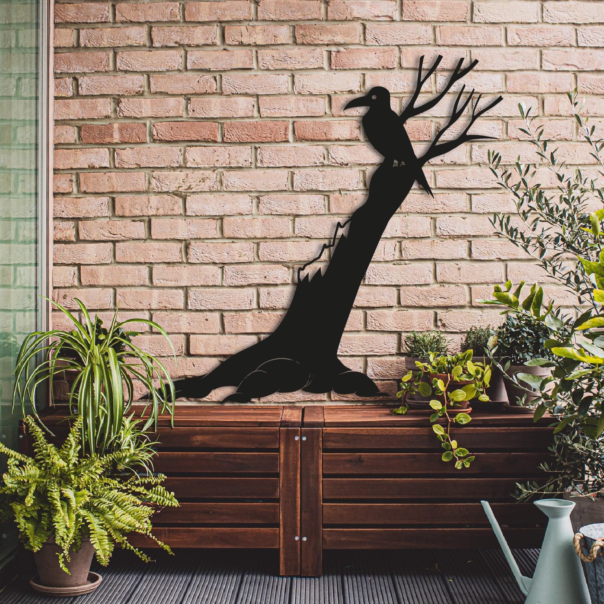 Tree and Crow Metal Wall Art, Front Door Wall Decor, Large Outdoor Wall Art, Halloween Decor, Porch Wall Sign, Crow on Tree Art,Nature Decor