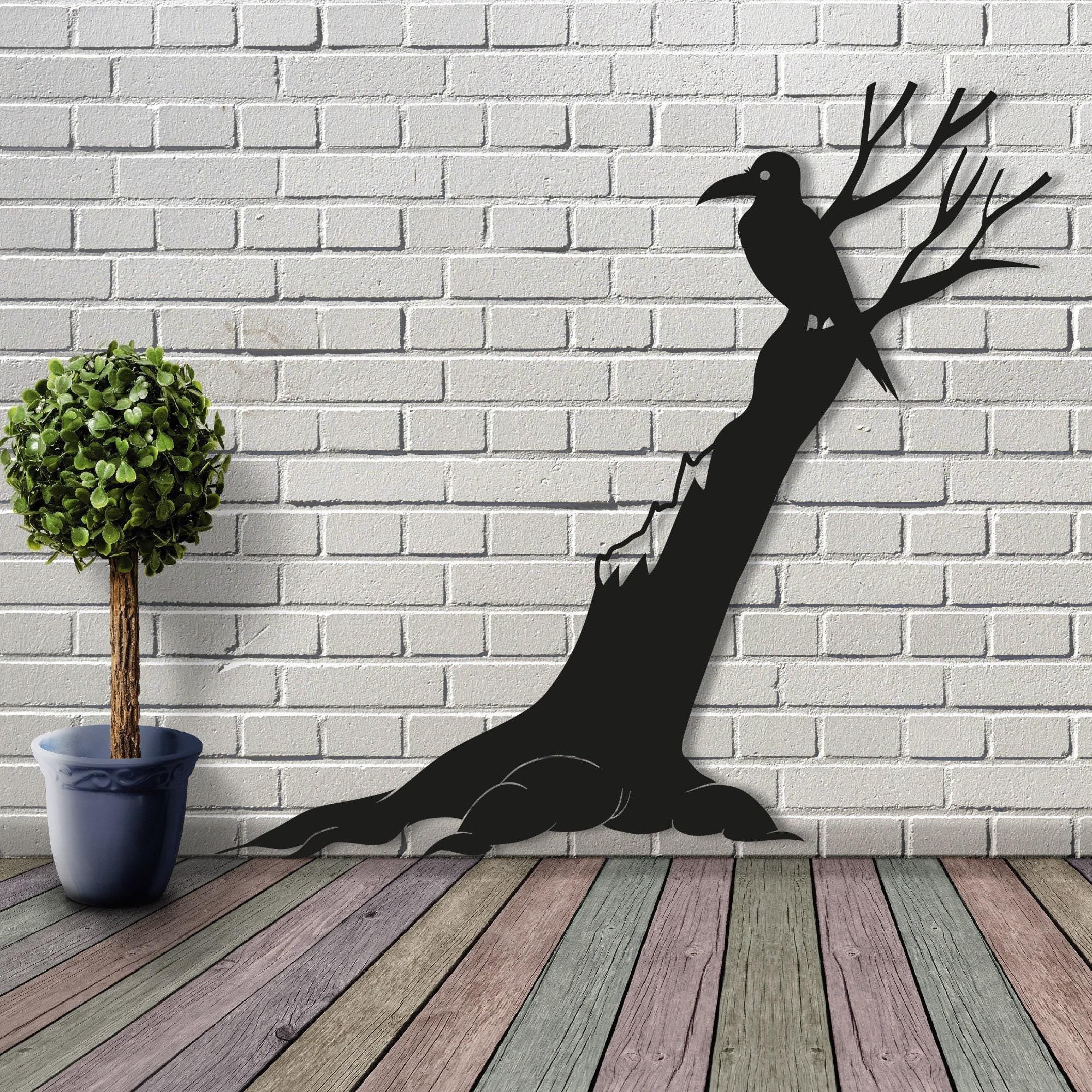 Tree and Crow Metal Wall Art, Front Door Wall Decor, Large Outdoor Wall Art, Halloween Decor, Porch Wall Sign, Crow on Tree Art,Nature Decor