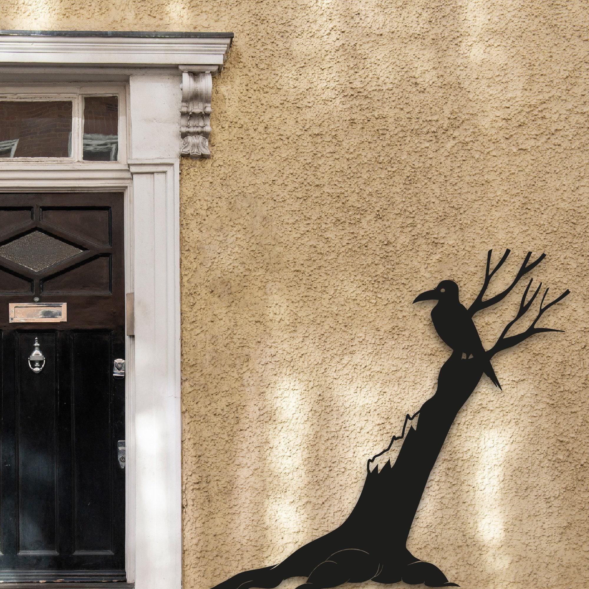 Tree and Crow Metal Wall Art, Front Door Wall Decor, Large Outdoor Wall Art, Halloween Decor, Porch Wall Sign, Crow on Tree Art,Nature Decor