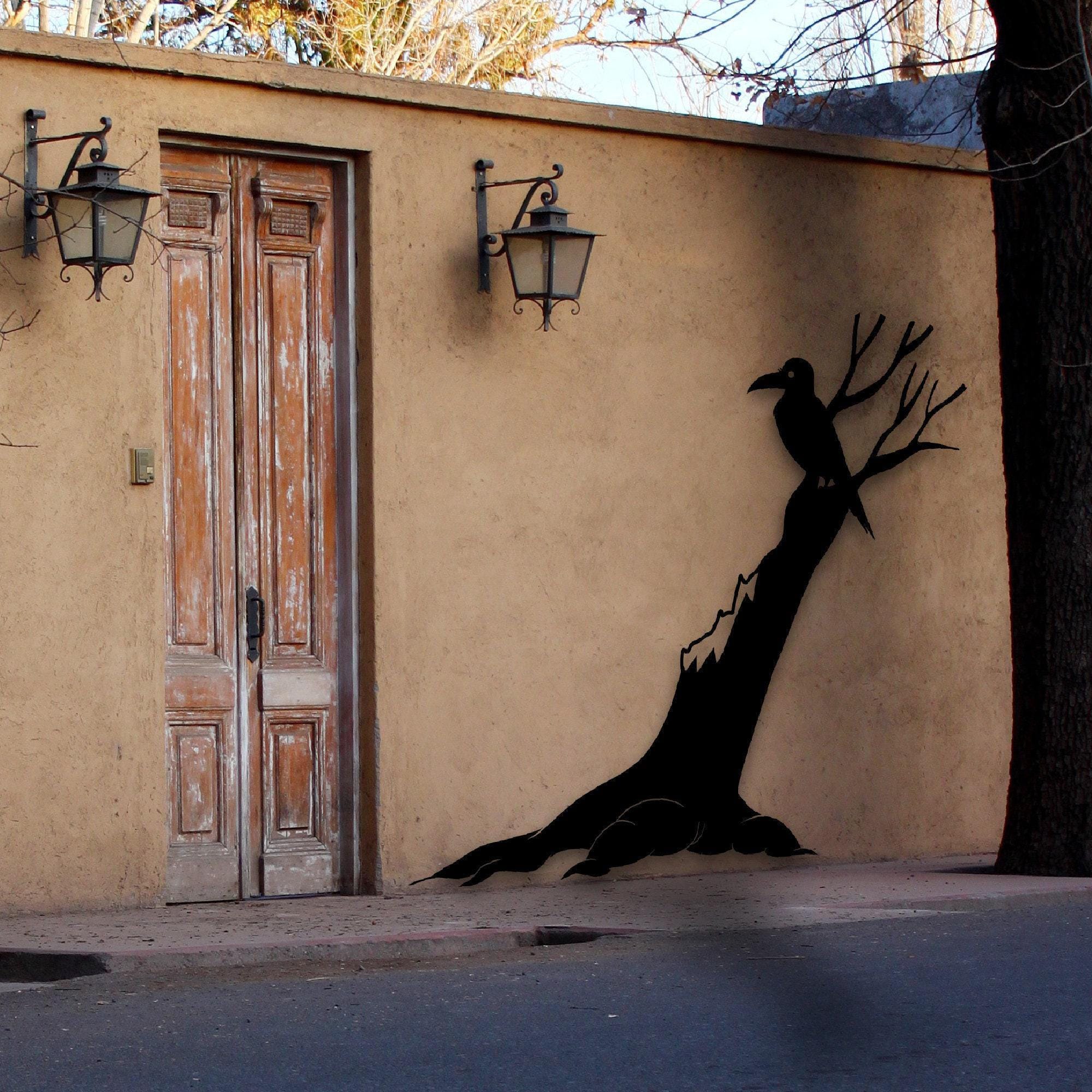 Tree and Crow Metal Wall Art, Front Door Wall Decor, Large Outdoor Wall Art, Halloween Decor, Porch Wall Sign, Crow on Tree Art,Nature Decor