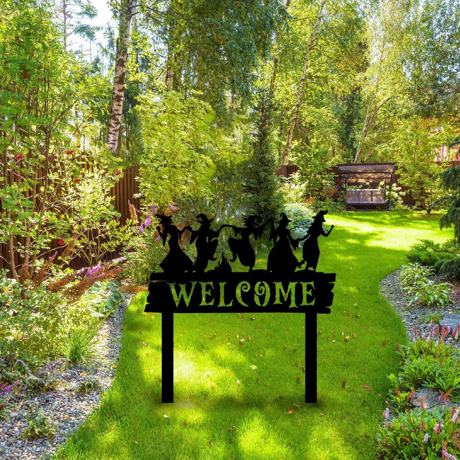 Welcome Halloween Metal Garden Stake, Witches Welcome Sign, Welcome Halloween Gift, Witch Yard Stake, Scary Door Wreath, Sppoky Garden Decor