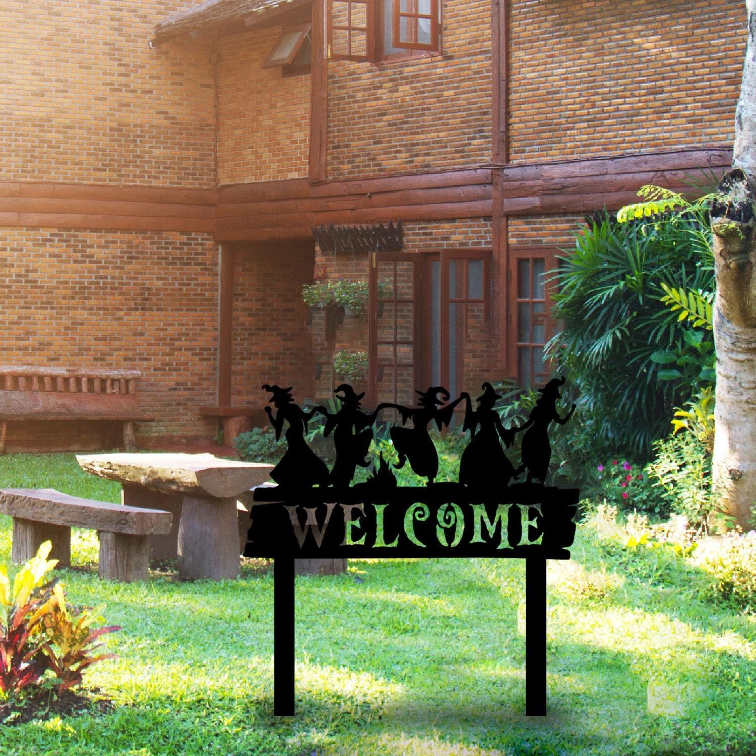 Welcome Halloween Metal Garden Stake, Witches Welcome Sign, Welcome Halloween Gift, Witch Yard Stake, Scary Door Wreath, Sppoky Garden Decor