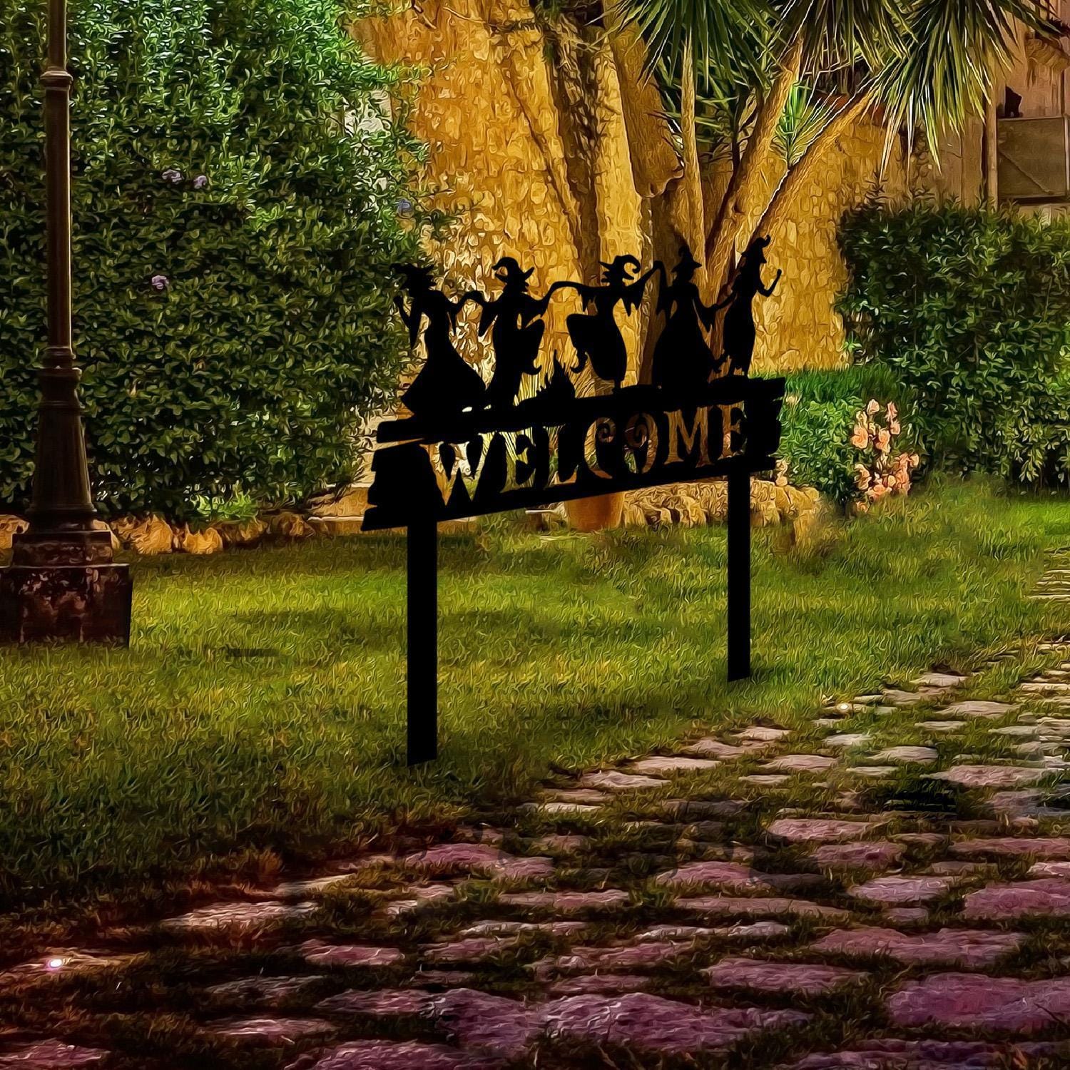 Welcome Halloween Metal Garden Stake, Witches Welcome Sign, Welcome Halloween Gift, Witch Yard Stake, Scary Door Wreath, Sppoky Garden Decor