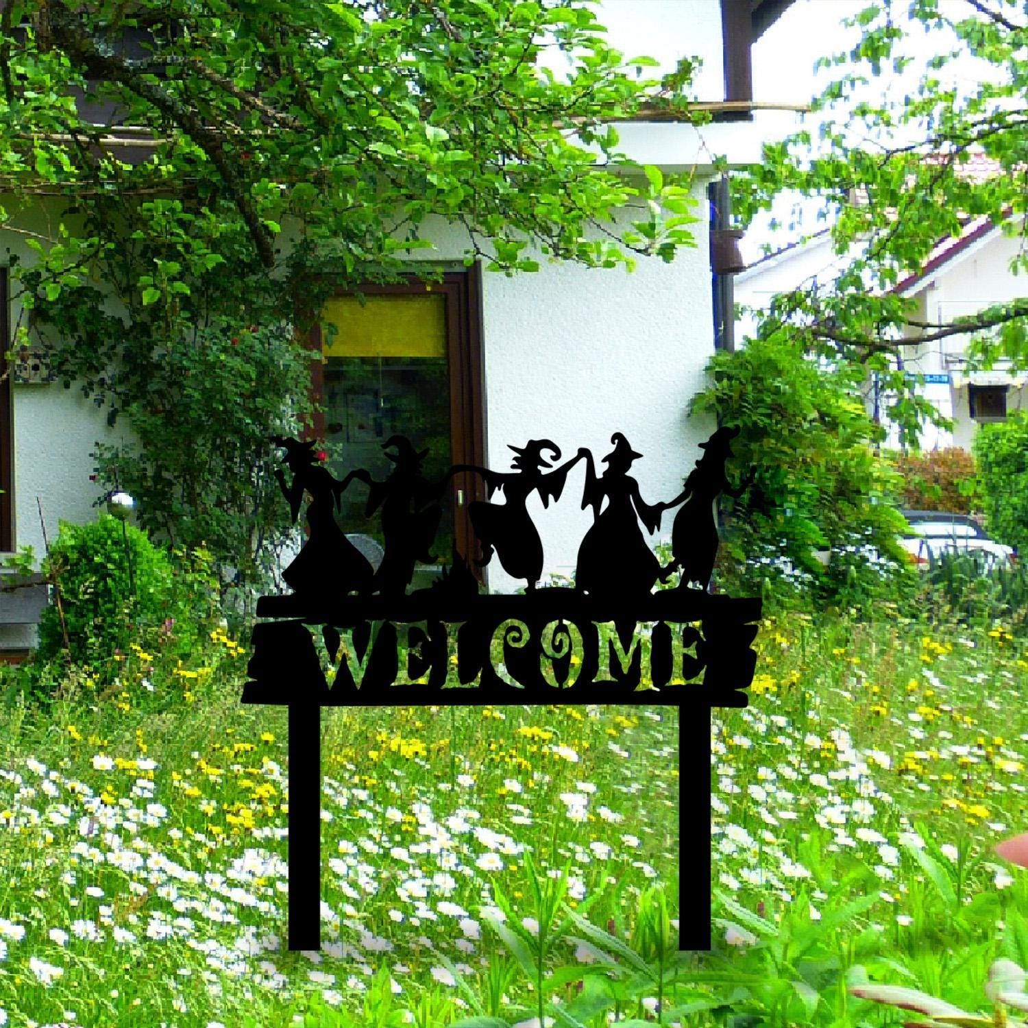 Welcome Halloween Metal Garden Stake, Witches Welcome Sign, Welcome Halloween Gift, Witch Yard Stake, Scary Door Wreath, Sppoky Garden Decor