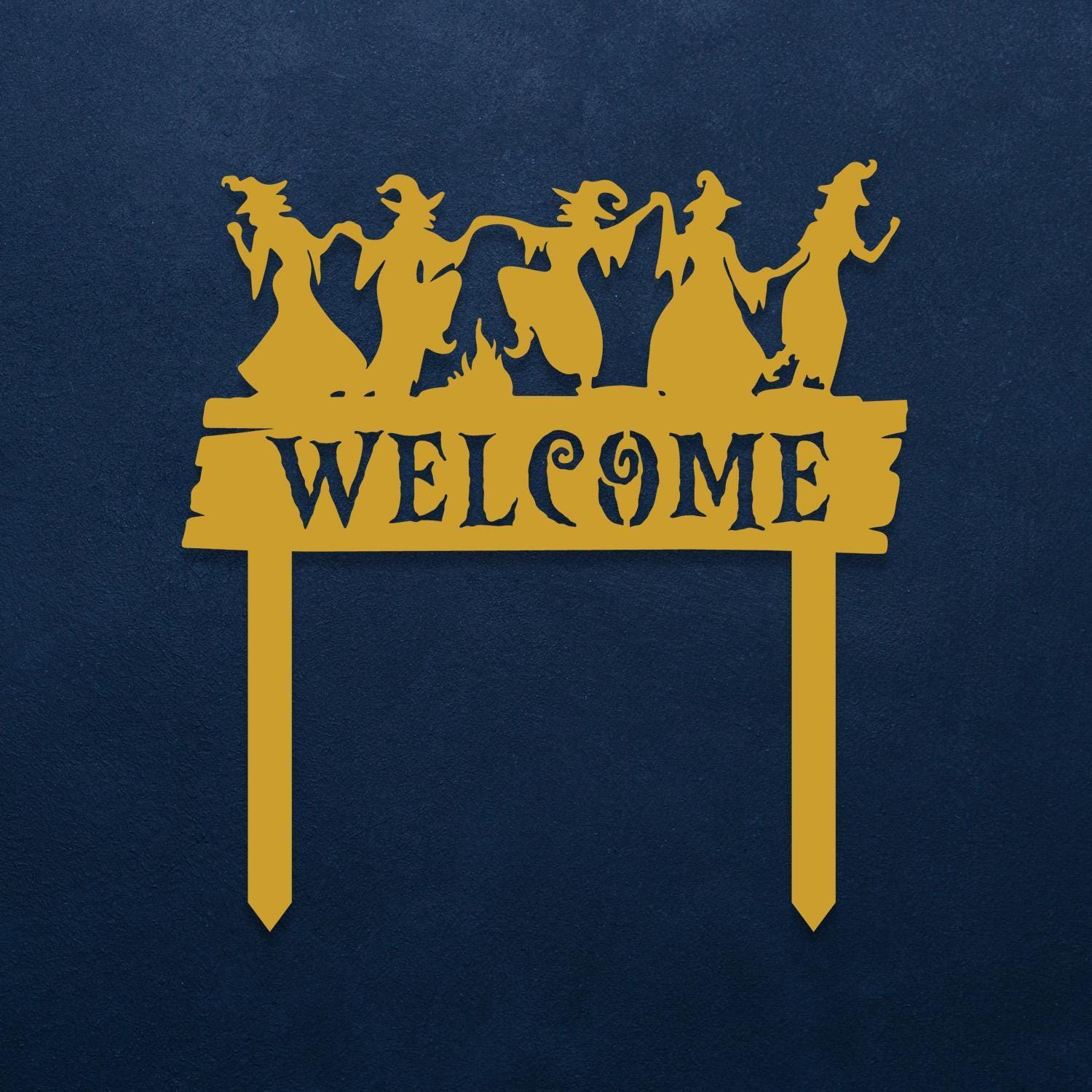 Welcome Halloween Metal Garden Stake, Witches Welcome Sign, Welcome Halloween Gift, Witch Yard Stake, Scary Door Wreath, Sppoky Garden Decor